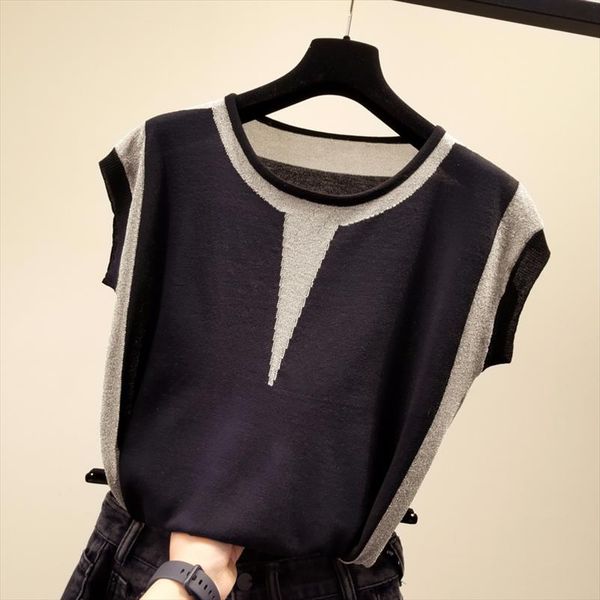 korean patchwork ice silk knitted sweater women o neck short sleeve pullover fashion loose sweaters 2019 summer new arrival, White;black
korean patchwork ice silk knitted sweater women o neck short sleeve pullover fashion loose sweaters 2019 summer new arrival, White;black