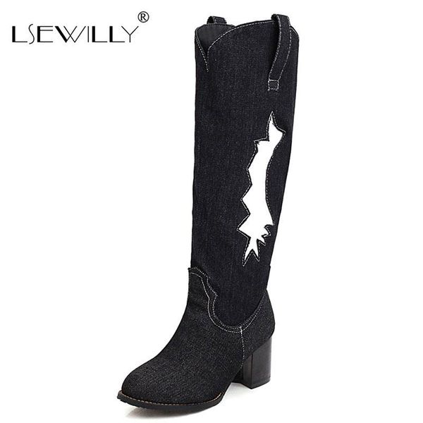 lsewilly retro western cowboy denim boots knee high women block heel riding knight jean boots blue large size 34-48 autumn shoes, Black
lsewilly retro western cowboy denim boots knee high women block heel riding knight jean boots blue large size 34-48 autumn shoes, Black
