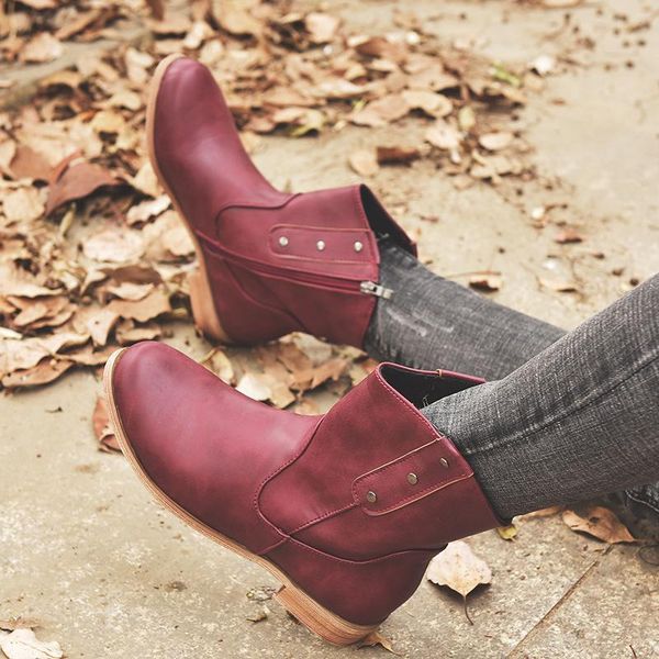 new shoes women pu leather ankle boots autumn winter low heels platform vintage boots ladies rivet western booties, Black
new shoes women pu leather ankle boots autumn winter low heels platform vintage boots ladies rivet western booties, Black