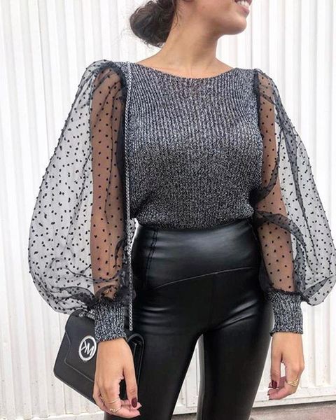 women's blouses & shirts women knitted polka dots mesh puff long sleeve o-neck ladies elegant autumn spring fashion streetwear s-xl, White
women's blouses & shirts women knitted polka dots mesh puff long sleeve o-neck ladies elegant autumn spring fashion streetwear s-xl, White
