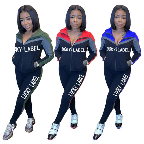 women designers clothes lucky label letter solid color hooded long sleeve zipper jacket pants leggings sports suit two piece outfits d102803, White
women designers clothes lucky label letter solid color hooded long sleeve zipper jacket pants leggings sports suit two piece outfits d102803, White
