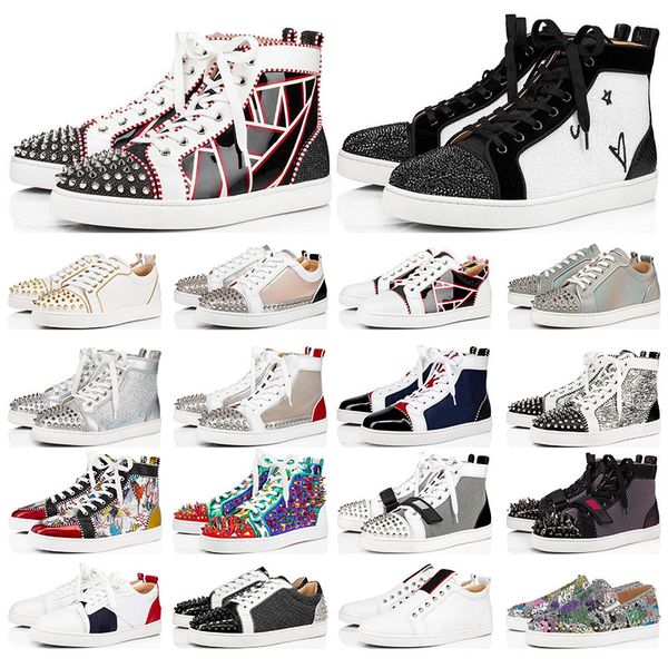 new red bottoms men sneakers studded spikes fashion leather suede black white glitter grey womens casual shoes with box dustbag
new red bottoms men sneakers studded spikes fashion leather suede black white glitter grey womens casual shoes with box dustbag