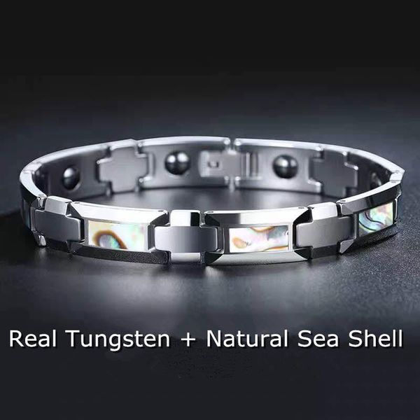 link, chain 10mm silver tungsten carbide bracelet inlay shell high polished anti-fatigue health magnetic link fashion accessories, Black
link, chain 10mm silver tungsten carbide bracelet inlay shell high polished anti-fatigue health magnetic link fashion accessories, Black