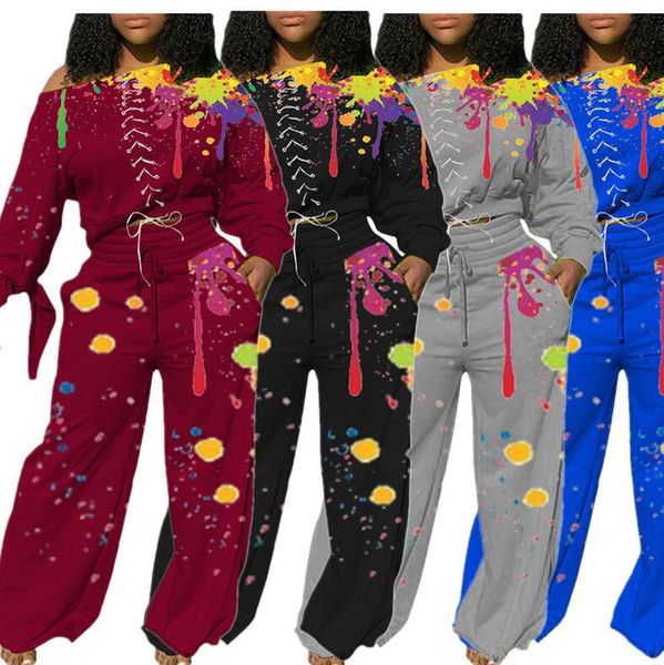 women splash ink tracksuit graffiti streetwear wide legs pant outfit casual long sleeve off shoulder t-shirt trousers suit d102806, White
women splash ink tracksuit graffiti streetwear wide legs pant outfit casual long sleeve off shoulder t-shirt trousers suit d102806, White