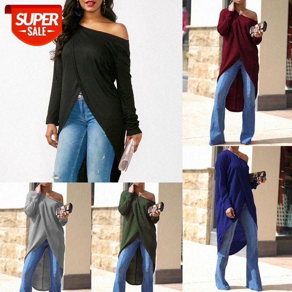 women summer solid long sleeve loose casual split shirt skew neck tees #tv20, White
women summer solid long sleeve loose casual split shirt skew neck tees #tv20, White