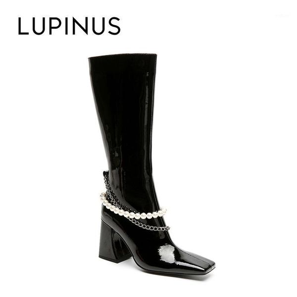 lupinus design pearls+metal chain women high heel long boots fashion square toe women casual leather boots 2020 new1, Black
lupinus design pearls+metal chain women high heel long boots fashion square toe women casual leather boots 2020 new1, Black
