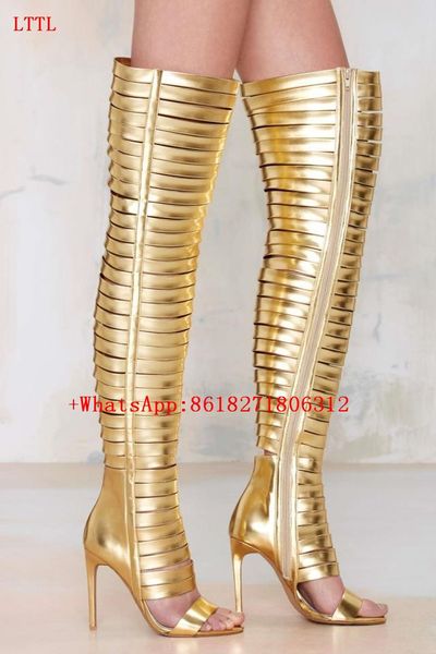 boots chaussure femme metallic golden sandals open toe gladiator cut out boot sandal high heeled thigh summer botas mujer, Black
boots chaussure femme metallic golden sandals open toe gladiator cut out boot sandal high heeled thigh summer botas mujer, Black