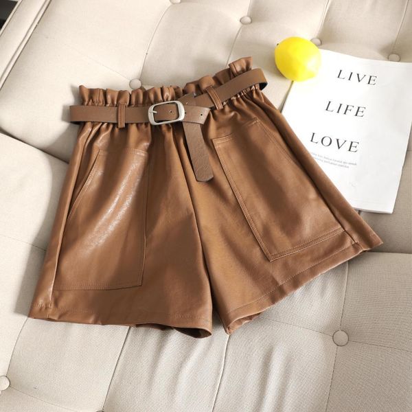 autumn leather shorts high waist soft short trousers faux leather loose wide leg sashes boots shorts with pockets, White;black
autumn leather shorts high waist soft short trousers faux leather loose wide leg sashes boots shorts with pockets, White;black