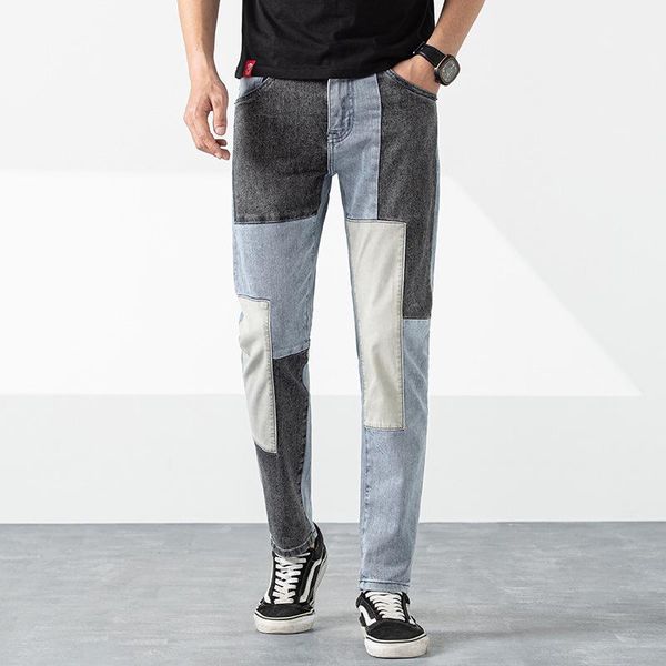 men's jeans patch summer thin pants man han edition cultivate morality and feet loose stitching beggar trousers, Blue
men's jeans patch summer thin pants man han edition cultivate morality and feet loose stitching beggar trousers, Blue