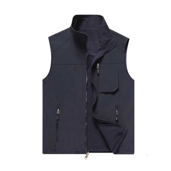 men's casual outdoor two sides wear stand collar large size loose shoulder multi pocket vest, Black;white
men's casual outdoor two sides wear stand collar large size loose shoulder multi pocket vest, Black;white