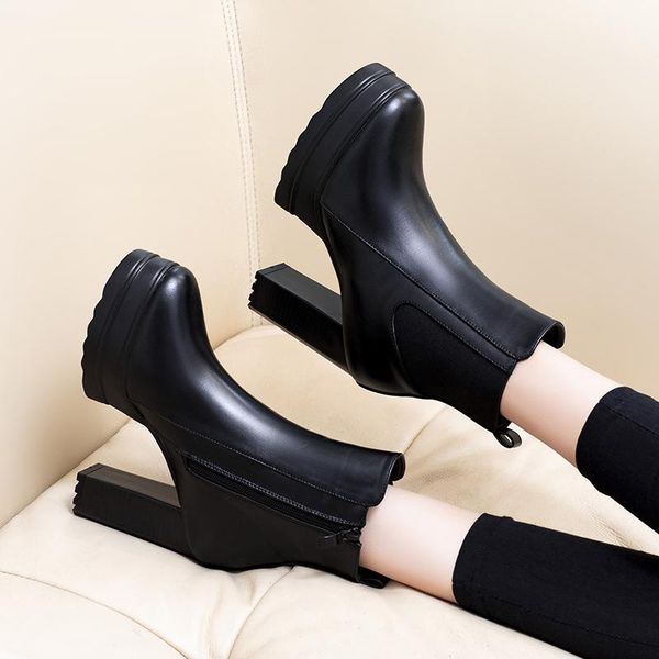 shoes women's leather boots booties woman 2020 low heel platform boots-women round toe luxury designer mid calf, Black 
shoes women's leather boots booties woman 2020 low heel platform boots-women round toe luxury designer mid calf, Black