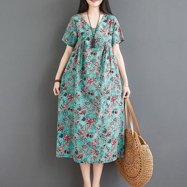 women dress oversized casual loose short sleeve boho beach dress retro cotton linen flower print long maxi vestidos mujer, White;black
women dress oversized casual loose short sleeve boho beach dress retro cotton linen flower print long maxi vestidos mujer, White;black