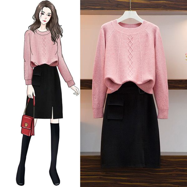 plus size autumn 2020 pink knit sweater pullover pocket black midi woolen skirt two piece cute suit dress, Gray
plus size autumn 2020 pink knit sweater pullover pocket black midi woolen skirt two piece cute suit dress, Gray