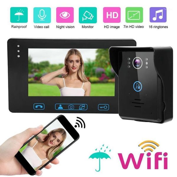 

deurbel met camera video doorbell wired wifi 7in hd display remote app visual ir night vision intercom rainproof 110-240v door1