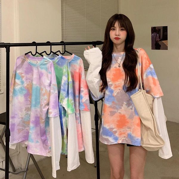 women's t-shirt harajuku tie-dye streetwear fake two-piece long-sleeved clothing patchwork korean loose plus size t shirt, White
women's t-shirt harajuku tie-dye streetwear fake two-piece long-sleeved clothing patchwork korean loose plus size t shirt, White