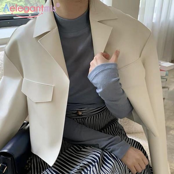 women's leather & faux aelegantmis korean casual loose white jacket women turn down collar short pu female elegant cropped outwear, Black
women's leather & faux aelegantmis korean casual loose white jacket women turn down collar short pu female elegant cropped outwear, Black