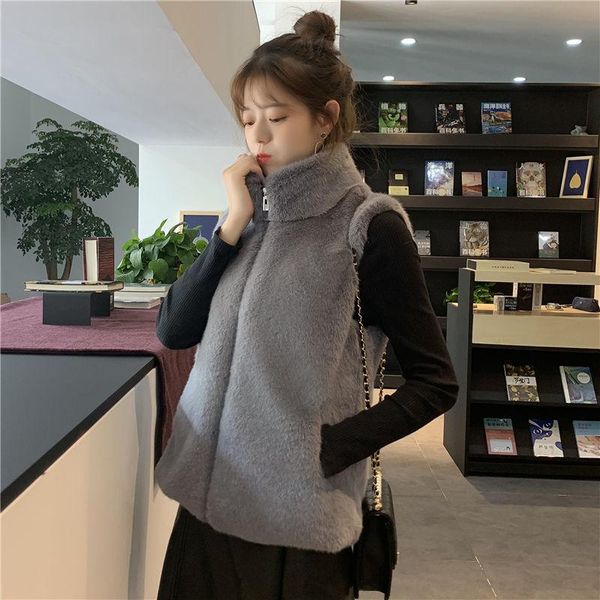 women 2021 autumn winter fake fur outerwear femme fashion vest jacket lady stand collar sleeve imitation gilet c283, Black
women 2021 autumn winter fake fur outerwear femme fashion vest jacket lady stand collar sleeve imitation gilet c283, Black