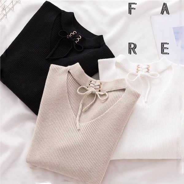 lucyever fashion lace up knitted sweater women v-neck elasticity slim black shirt woman 2019 winter new simple casual pull femme1, White;black
lucyever fashion lace up knitted sweater women v-neck elasticity slim black shirt woman 2019 winter new simple casual pull femme1, White;black