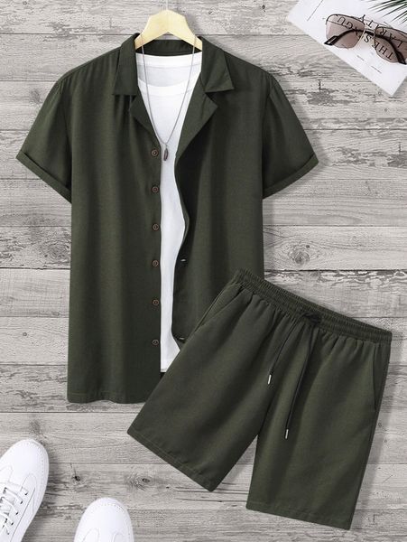 men solid button front shirt & drawstring waist shorts without tee d77u#, Gray
men solid button front shirt & drawstring waist shorts without tee d77u#, Gray
