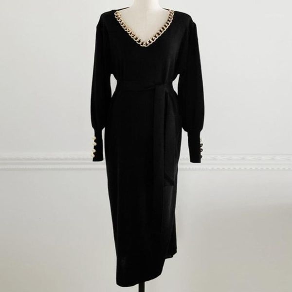 autumn winter metal chain v-neck collar knitted dress women lantern sleeve loose sweater dress1, Black;gray
autumn winter metal chain v-neck collar knitted dress women lantern sleeve loose sweater dress1, Black;gray