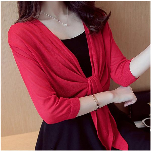 sweet knitted women solid color sweater thin outerwear short sweater lady 3 4 sleeve cardigan coats hem tie shawl qw, White;black
sweet knitted women solid color sweater thin outerwear short sweater lady 3 4 sleeve cardigan coats hem tie shawl qw, White;black