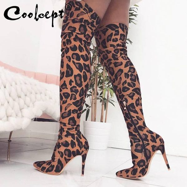 coolcept size 36-41 women over the knee boots leopard stretch fabric high boots pointed toe thin heel shoes heels, Black
coolcept size 36-41 women over the knee boots leopard stretch fabric high boots pointed toe thin heel shoes heels, Black