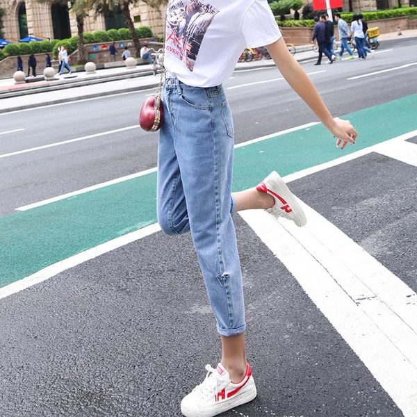 pantalon taille haute summer flaired pants thin loose jeggings jeans for women high waist cropped harem pants ripped jeans women, Blue
pantalon taille haute summer flaired pants thin loose jeggings jeans for women high waist cropped harem pants ripped jeans women, Blue