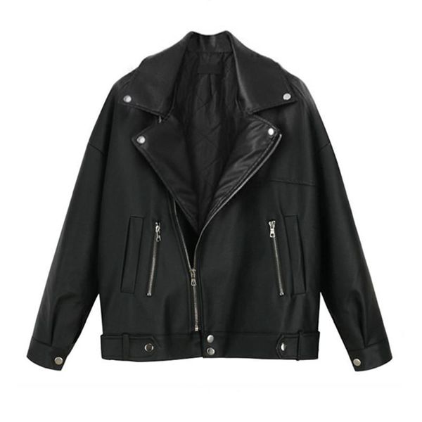 women's leather & faux 2021 spring autumn jacket short korean version of loose students motorcycle coat female chaqueta mujer, Black
women's leather & faux 2021 spring autumn jacket short korean version of loose students motorcycle coat female chaqueta mujer, Black