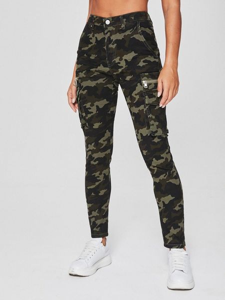 high waist camo skinny jeans 18i8#, Blue