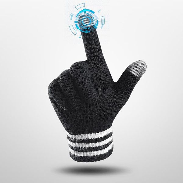 новые knit шерстяные перчатки для сенсорных экранов мужчины женщины осень зима мягкая бархатная толстые улице верхом теплый пару упругие рук, Black