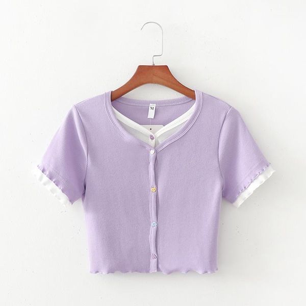 summer sweet girl fake two pieces purple summer short blouse fashion lady single breasted heart button short sleeve ruffles 1, White
summer sweet girl fake two pieces purple summer short blouse fashion lady single breasted heart button short sleeve ruffles 1, White