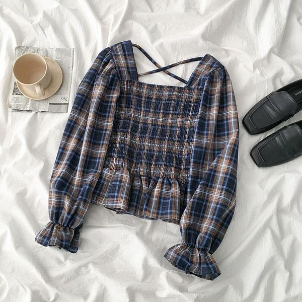 plaid shirt square collar plaid shirt female korean version of loose flared sleeve pleated women shirts women, White
plaid shirt square collar plaid shirt female korean version of loose flared sleeve pleated women shirts women, White
