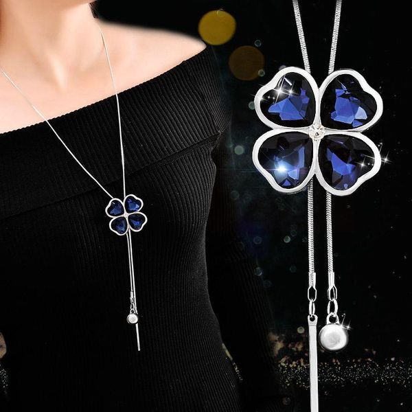 clover long necklace fashion crystal women pendant necklaces adjusted sweater chain wedding jewelry, Silver
clover long necklace fashion crystal women pendant necklaces adjusted sweater chain wedding jewelry, Silver