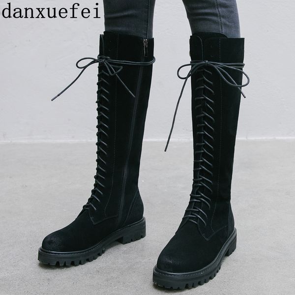 boots women's natural suede leather flats knee high lace-up knight winter warm plush long quality shoes women, Black
boots women's natural suede leather flats knee high lace-up knight winter warm plush long quality shoes women, Black