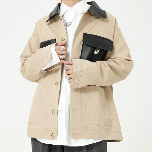 male autumn spring streetwear vintage fashion coat outerwear men leather pocket splice casual loose cargo jacket1, Black;brown
male autumn spring streetwear vintage fashion coat outerwear men leather pocket splice casual loose cargo jacket1, Black;brown