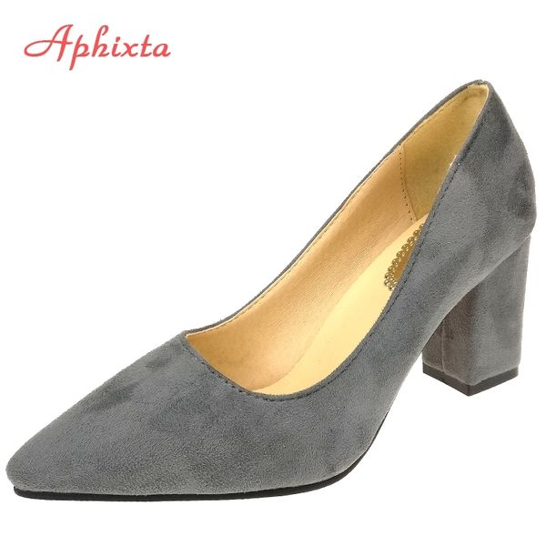 aphixta shoes square heel women pointed toe pumps fashion gray high square heels flock leather black party shoes plus big size t200525
aphixta shoes square heel women pointed toe pumps fashion gray high square heels flock leather black party shoes plus big size t200525