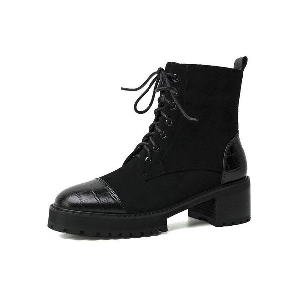 2020 new genuine leather +cow suede women ankle boots fashion round toe thick heels shoes autumn winter casual party shoes woman, Black
2020 new genuine leather +cow suede women ankle boots fashion round toe thick heels shoes autumn winter casual party shoes woman, Black
