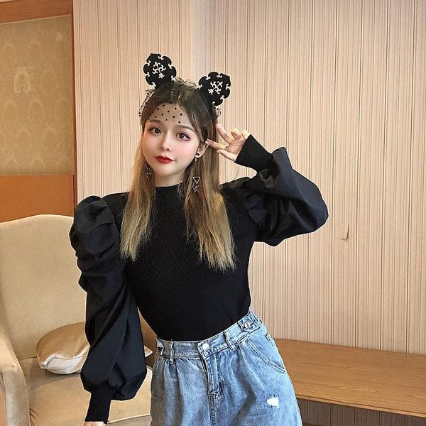 women's sweaters retro sweet half turtleneck thread sweater women pattern knitted stitching puff sleeve slim pullover long top, White;black
women's sweaters retro sweet half turtleneck thread sweater women pattern knitted stitching puff sleeve slim pullover long top, White;black