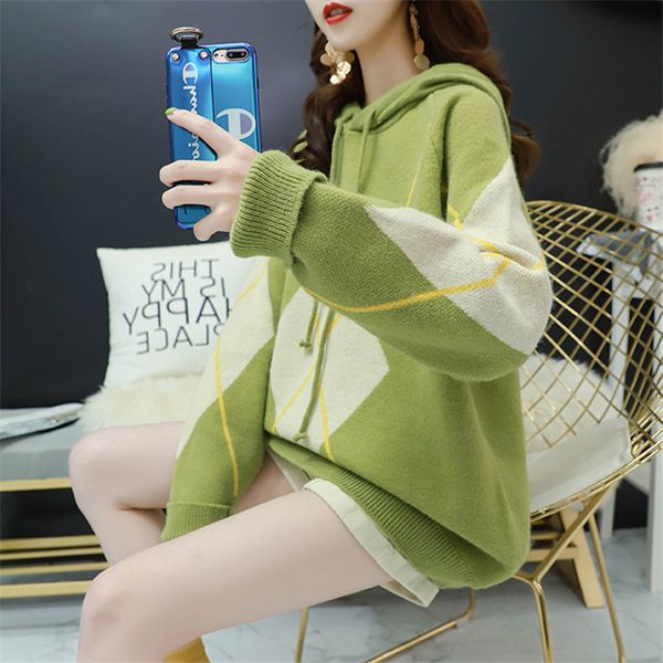 lazy style contrast color diamond pullover women's loose fall 2020 new online red korean hooded sweater trend, White;black
lazy style contrast color diamond pullover women's loose fall 2020 new online red korean hooded sweater trend, White;black