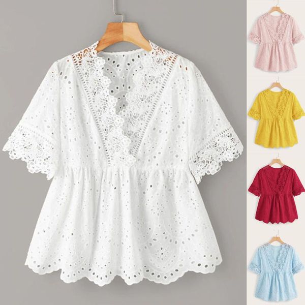women's blouses & shirts women and short sleeve floral lace hollow out shirt office ladies casual blouse haut dentelle femme, White
women's blouses & shirts women and short sleeve floral lace hollow out shirt office ladies casual blouse haut dentelle femme, White
