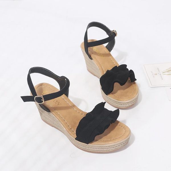sandals pumps shoes fashion women wedge heels ruffle peep toe buckle strap footwear female summer beach shoes gladiator1, Black 
sandals pumps shoes fashion women wedge heels ruffle peep toe buckle strap footwear female summer beach shoes gladiator1, Black