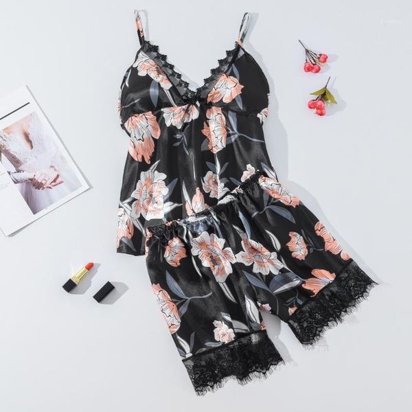 pyjamas women cute satin flower print silk lingerie bow lace women's pajamas shorts and sleepwear suit pizama damska1, Black;red
pyjamas women cute satin flower print silk lingerie bow lace women's pajamas shorts and sleepwear suit pizama damska1, Black;red