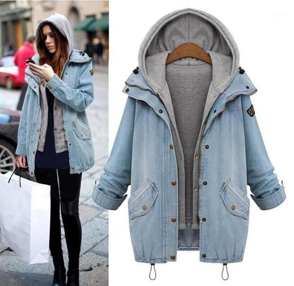 women denim jacket coat veste femme two-piece jacket spring autumn hooded bomber plus size1, Black;brown