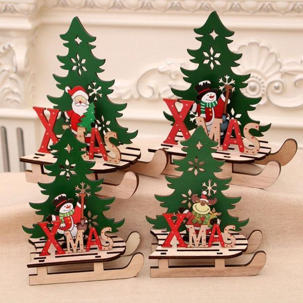 christmas decorations 3pc tree shape wooden pendants diy santa claus/snowman xmas deer ornaments party decoration kids gift1