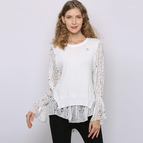 o-neck women sweater spring summer star print flared sleeves stitching ruffles fake two piece sweater blouses women t206251, White;black
o-neck women sweater spring summer star print flared sleeves stitching ruffles fake two piece sweater blouses women t206251, White;black