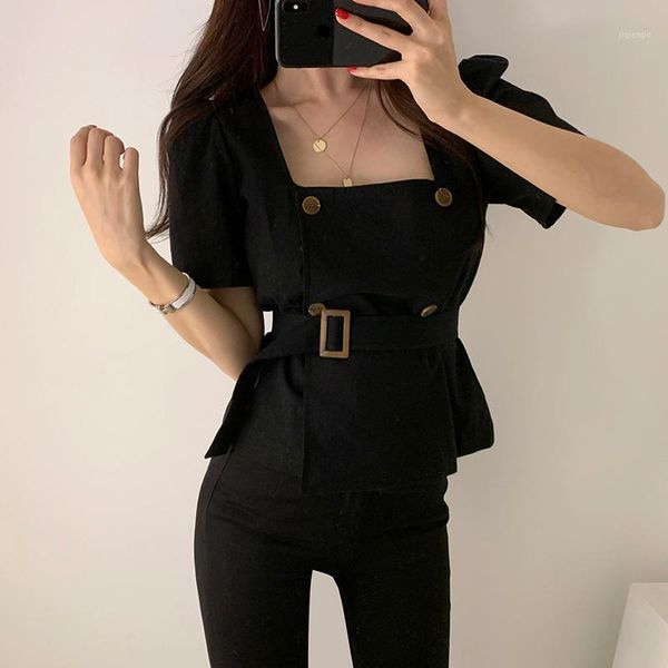 women's blouses & shirts chic minimalist vintage off-shoulder double-breasted slim waist hugging short-sleeved shirt with waistband fem, White
women's blouses & shirts chic minimalist vintage off-shoulder double-breasted slim waist hugging short-sleeved shirt with waistband fem, White
