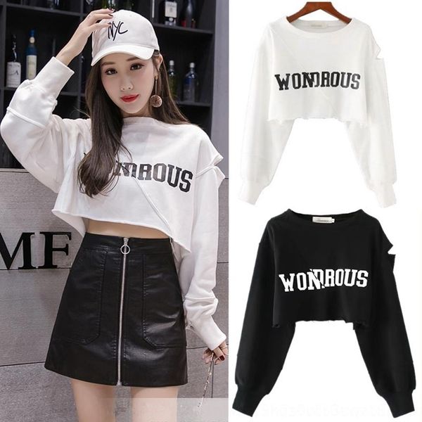 w50vj spring and autumn new korean style women's short sweater lettershoulderumbilical loose long-sleeved sports coat fashionable coat, Black
w50vj spring and autumn new korean style women's short sweater lettershoulderumbilical loose long-sleeved sports coat fashionable coat, Black