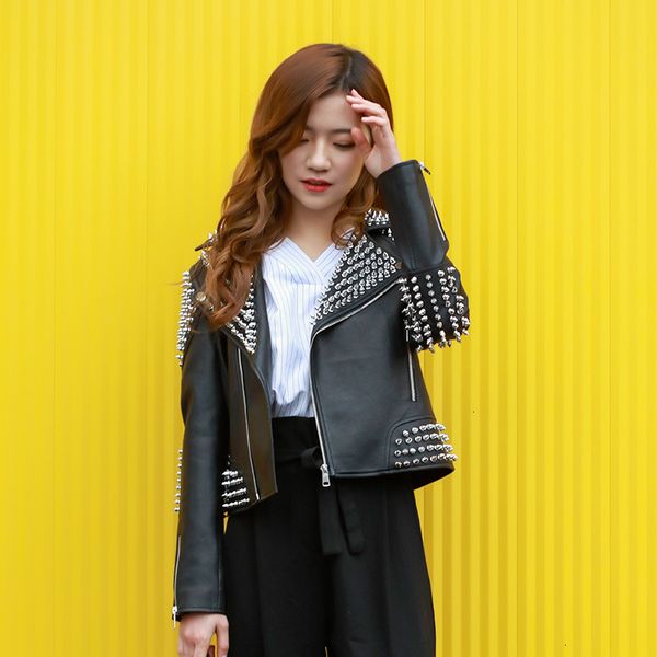 women punk studded leather jacket black 2018 spring new rivet washed pu biker rock fashion coat l18bd290mx190924, Black;brown
women punk studded leather jacket black 2018 spring new rivet washed pu biker rock fashion coat l18bd290mx190924, Black;brown
