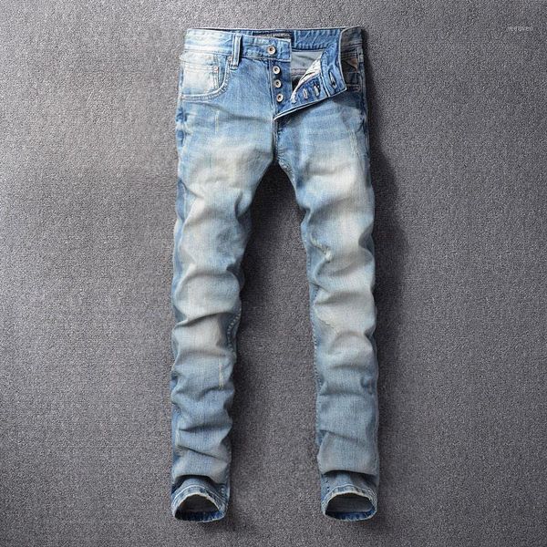 fashion classical men jeans light blue color slim fit denim pants 98% cotton jeans homme italian vintage style buttons men1
fashion classical men jeans light blue color slim fit denim pants 98% cotton jeans homme italian vintage style buttons men1
