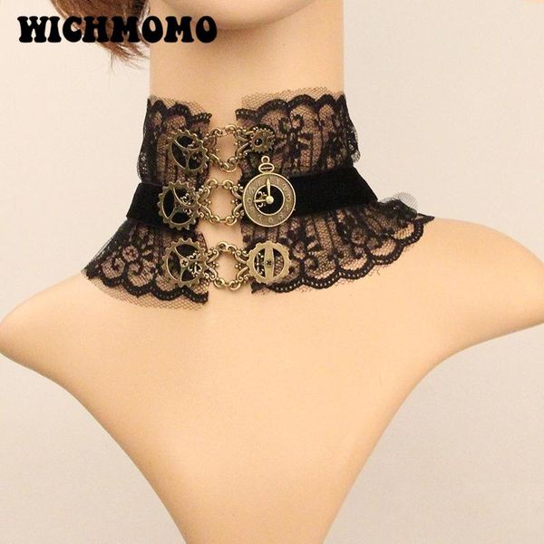 retro gothic punk mechanical gears black wide lace choker necklace women's fashion halloween jewelry gifts fy-150, Golden;silver
retro gothic punk mechanical gears black wide lace choker necklace women's fashion halloween jewelry gifts fy-150, Golden;silver